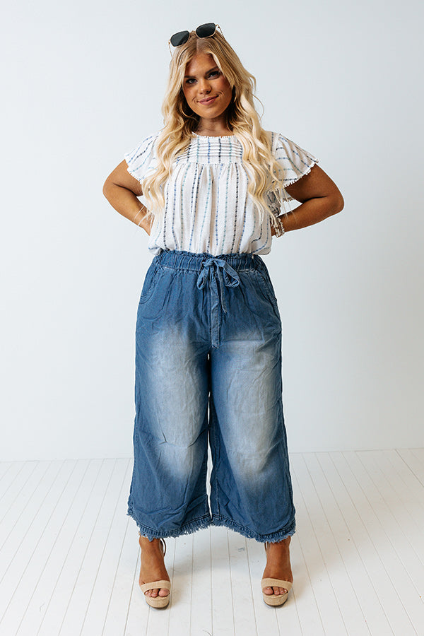 Chase A Dream High Waist Chambray Pants In Medium Wash Curves