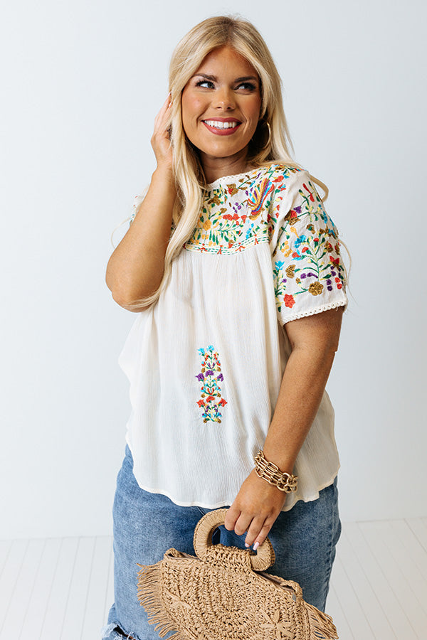 SanFran Sunshine Embroidered Top In Cream Curves Image - 1