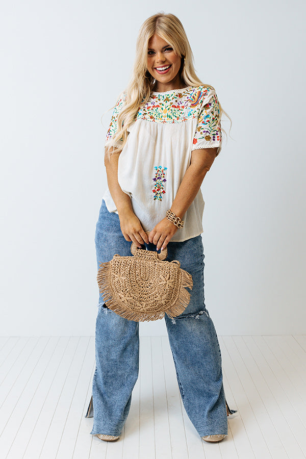 SanFran Sunshine Embroidered Top In Cream Curves Image - 2