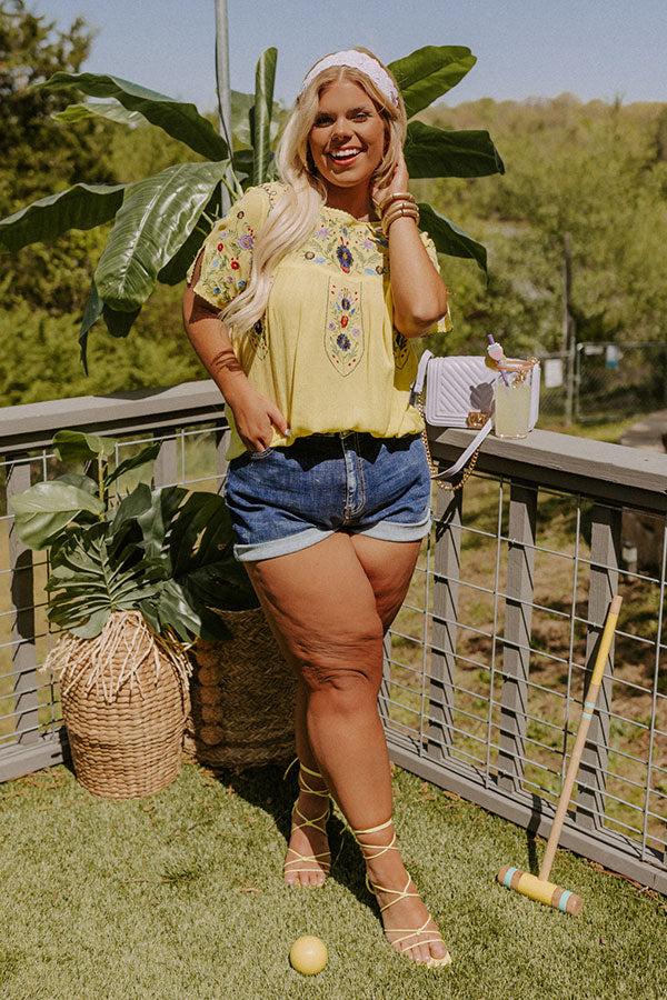 Cabana Bound Embroidered Top In Yellow Curves Image - 1