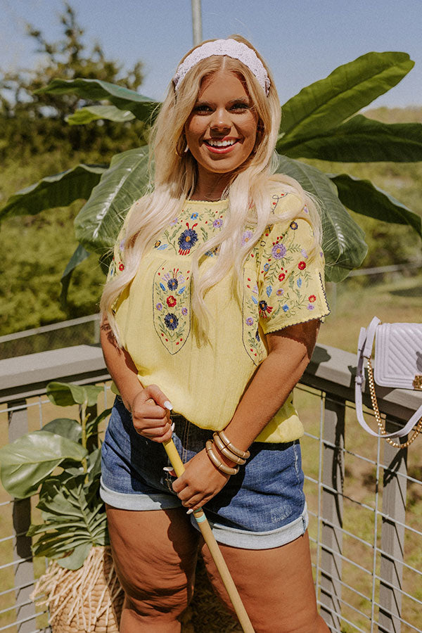 Cabana Bound Embroidered Top In Yellow Curves Image - 2