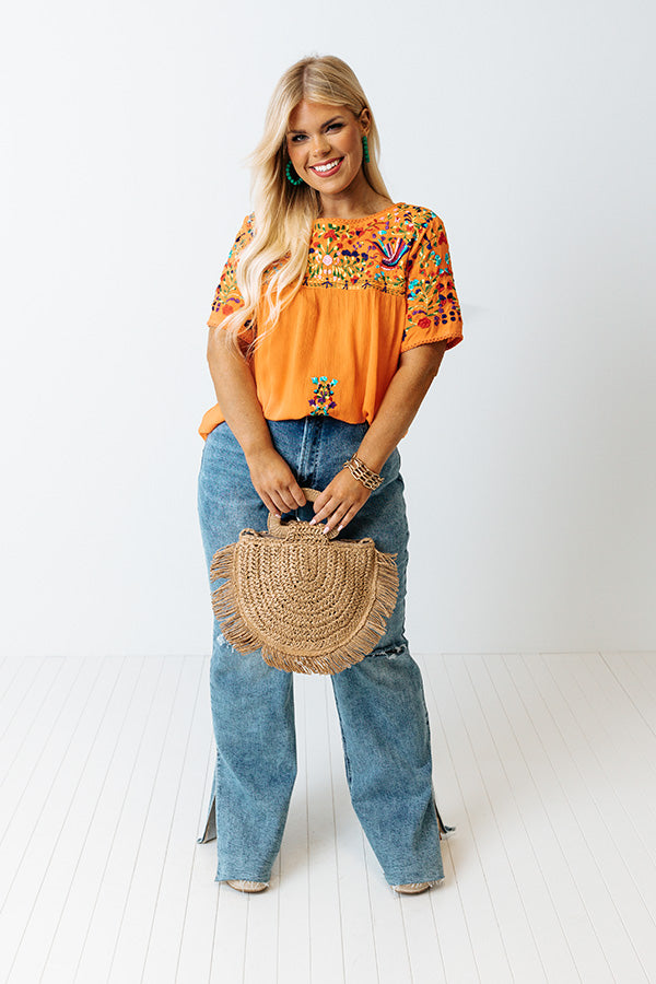 SanFran Sunshine Embroidered Top In Orange Curves Image - 1
