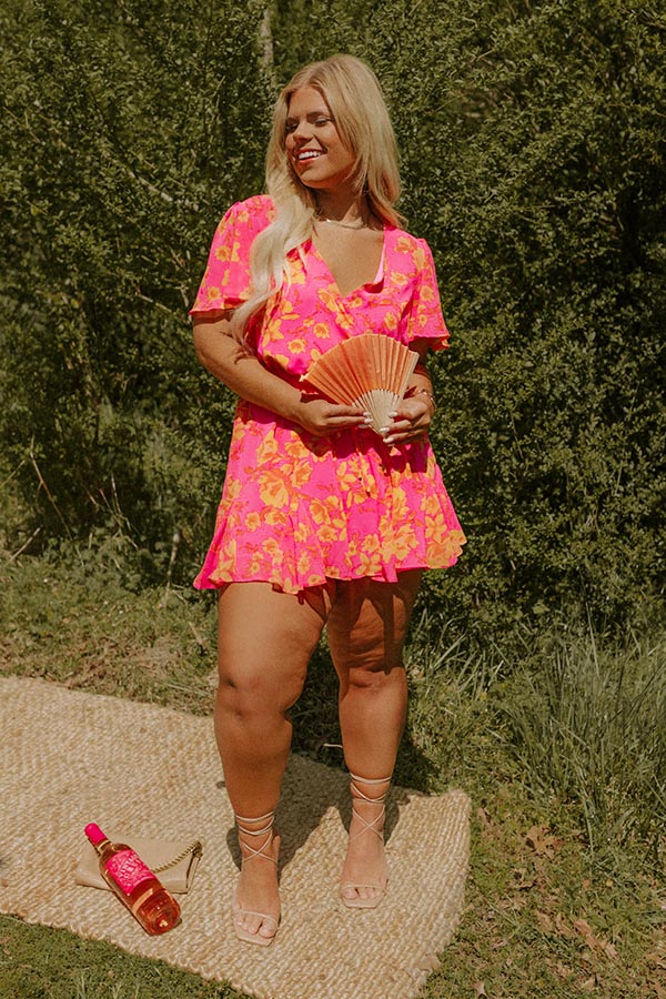 Sassy And Sweet Floral Romper In Neon Pink Curves Image - 2