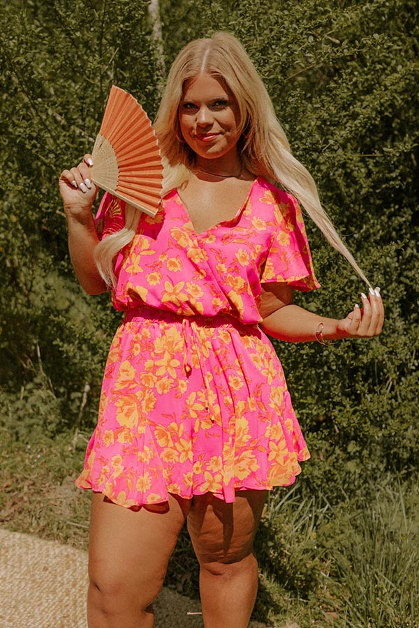 Sassy And Sweet Floral Romper In Neon Pink Curves Image - 1