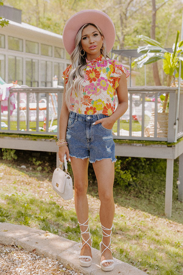 The William High Waist Distressed Shorts In Medium Wash Image - 3