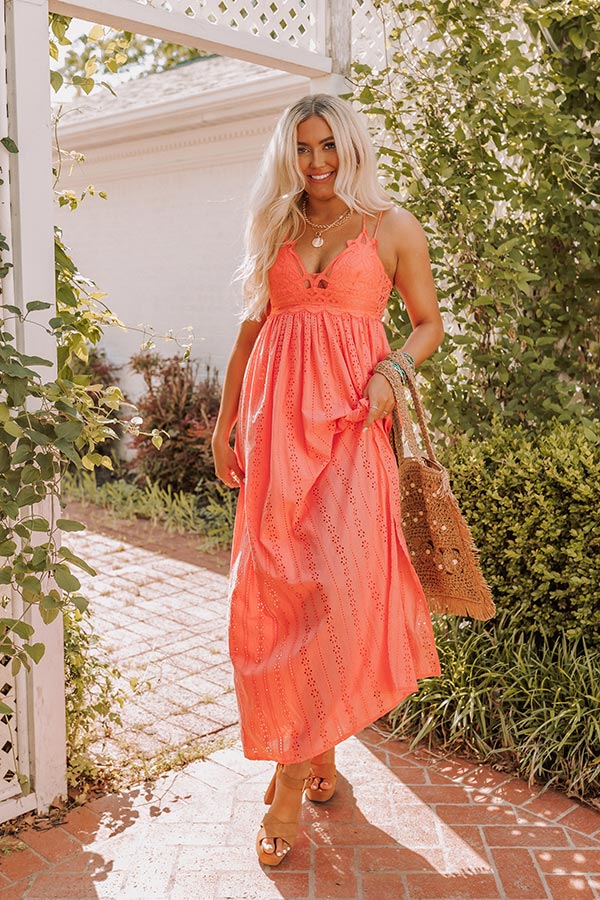 Sweetest Dream Eyelet Maxi In Coral Image - 1