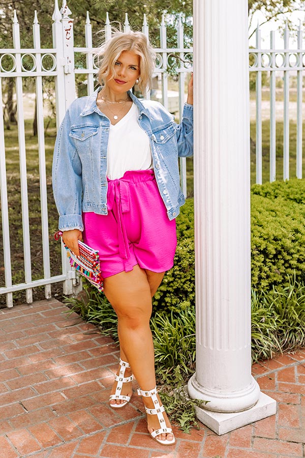 Staying In Capri High Waist Shorts In Fuchsia Curves Image - 2