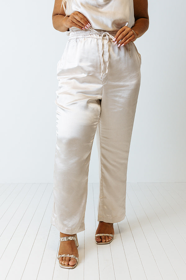Go To Glam Satin Pants In Champagne Curves Image - 2
