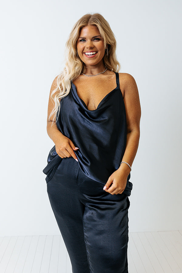 Go To Glam Satin Top In Navy Curves