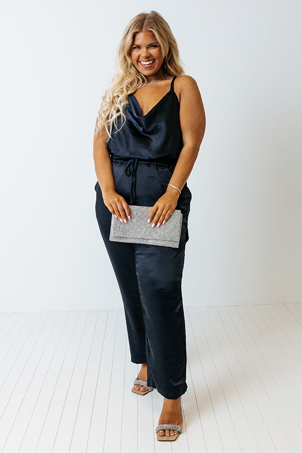 Go To Glam Satin Pants In Navy Curves