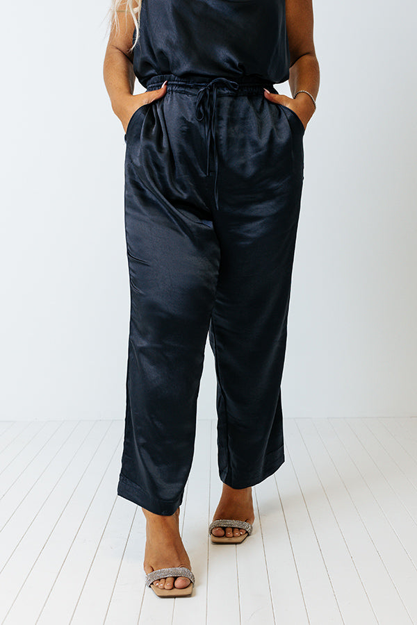 Go To Glam Satin Pants In Navy Curves Image - 2