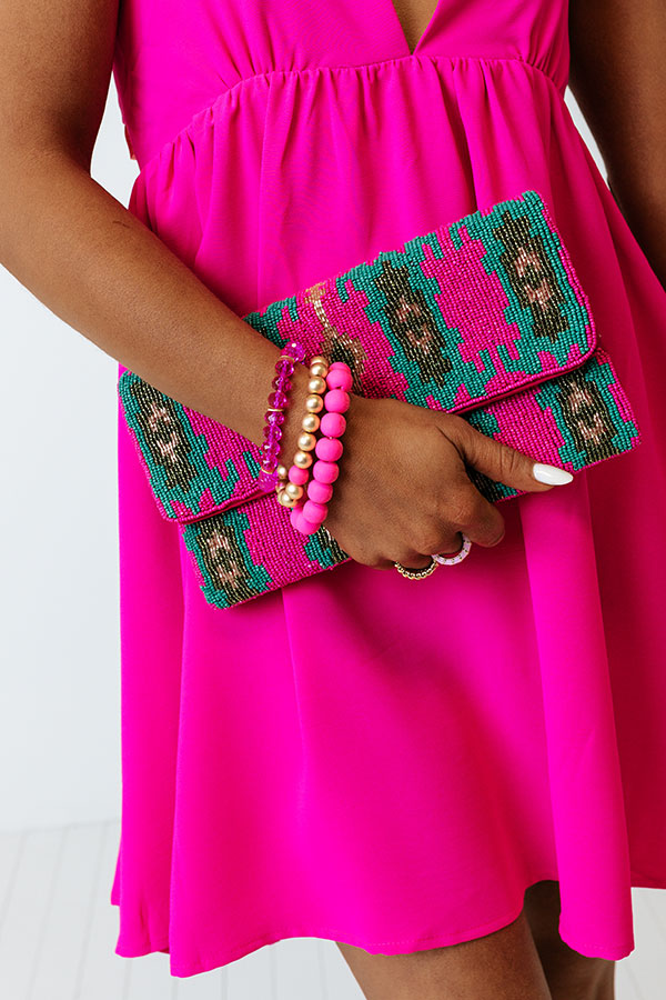 Vibe Check Bracelet Set In Neon Pink