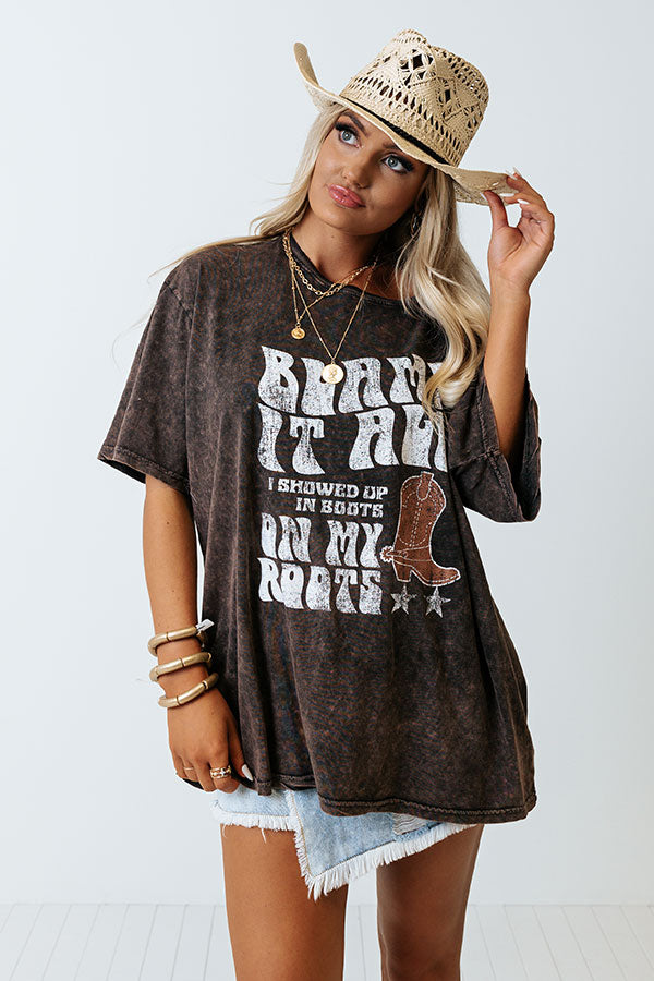 Blame It On My Roots Mineral Wash Graphic Tee in Chocolate Image - 1