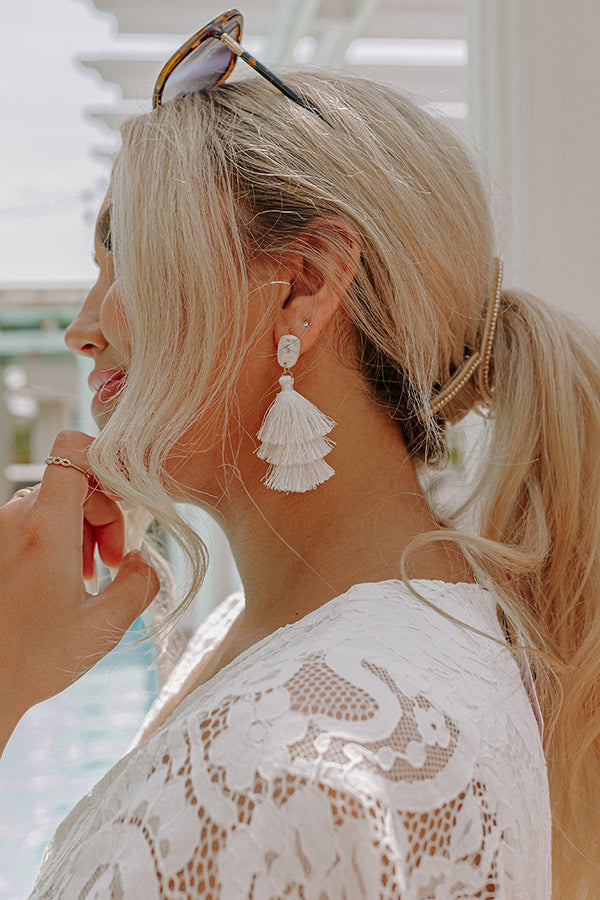 Frill Deal Tassel Earrings In White Image - 1