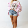 America Graphic Distressed Boyfriend Tee in Light Beige Curves Image - 1