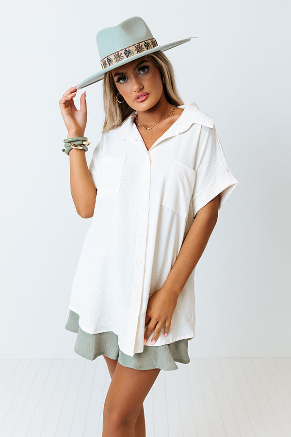 Cooler Waters Button Up Top In Cream Image - 1