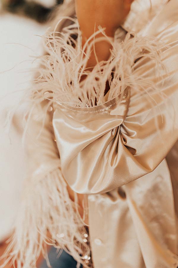 Fashionable Scene Satin Feather Top In Champagne Image - 5
