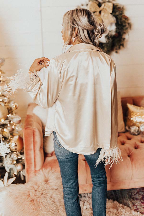 Fashionable Scene Satin Feather Top In Champagne Image - 4