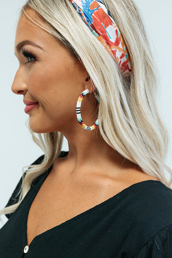 Santorini Season Beaded Hoop Earrings In White Image - 2