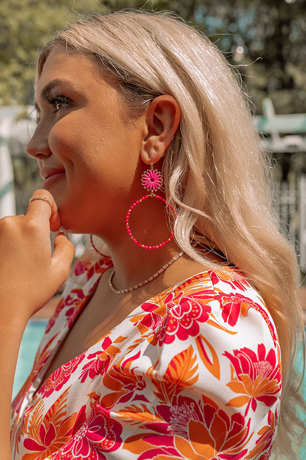 Weekend By The Coast Hoop Earrings In Hot Pink Image - 1
