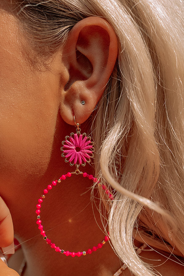 Weekend By The Coast Hoop Earrings In Hot Pink Image - 2