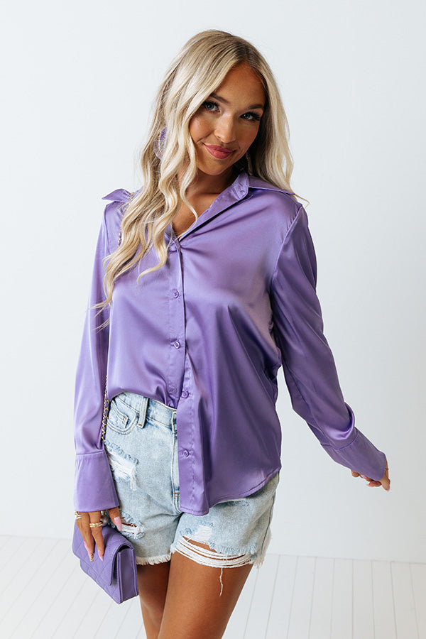 Plan For Success Satin Button Up In Lavender