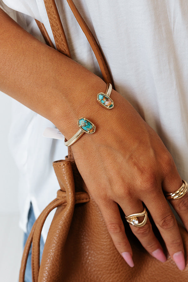 Kendra Scott Elton Gold Cuff Bracelet in Bronze Veined Turquoise Magnesite Red Oyster Image - 2