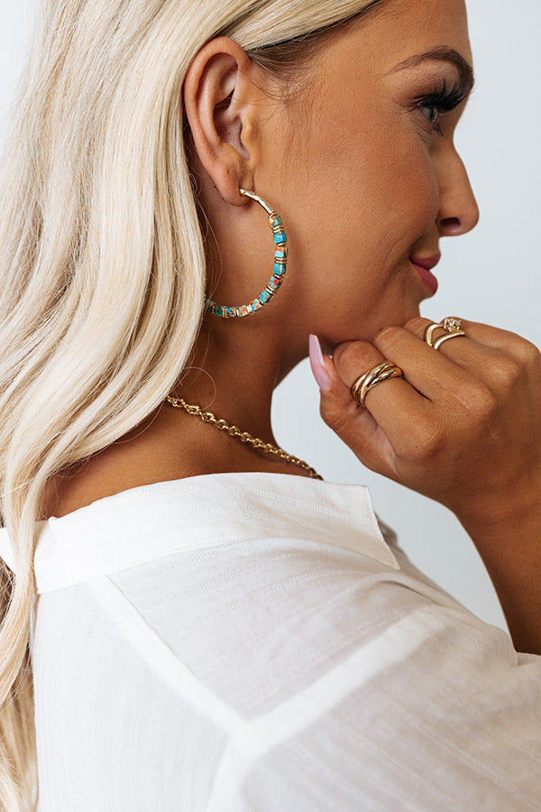 Kendra Scott Ember Gold Hoop Earrings in Bronze Veined Turquoise Magnesite Red Oyster Image - 2