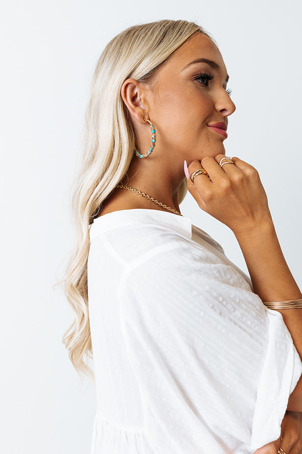 Kendra Scott Ember Gold Hoop Earrings in Bronze Veined Turquoise Magnesite Red Oyster Image - 1