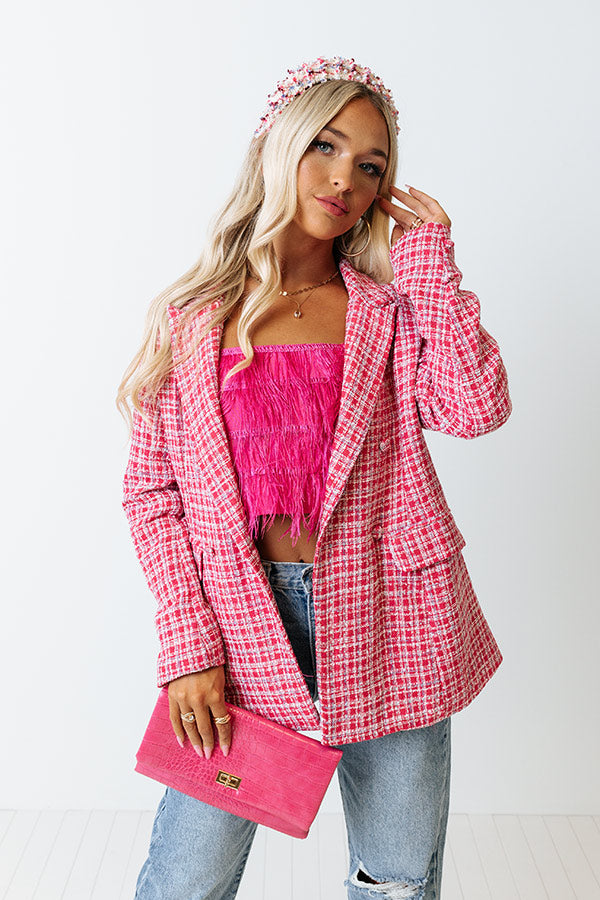 Out In NYC Tweed Blazer In Hot Pink
