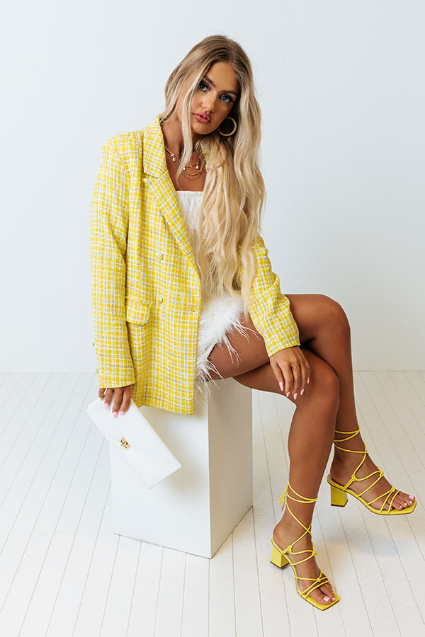 Out In NYC Tweed Blazer In Yellow