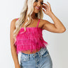 Movie Moment Feather Crop Top In Hot Pink Image - 1
