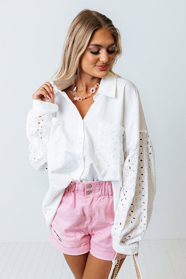Really Into You Button Up Top In White Image - 1