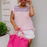 Long Ago Embroidered Shift Top In Pink Curves Image - 1