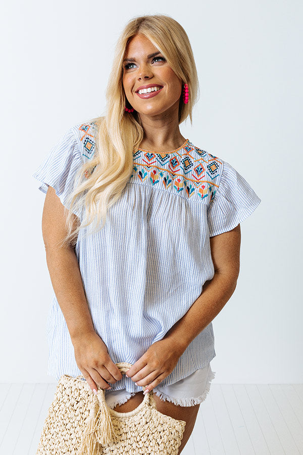 Long Ago Embroidered Shift Top In Blue Curves Image - 2
