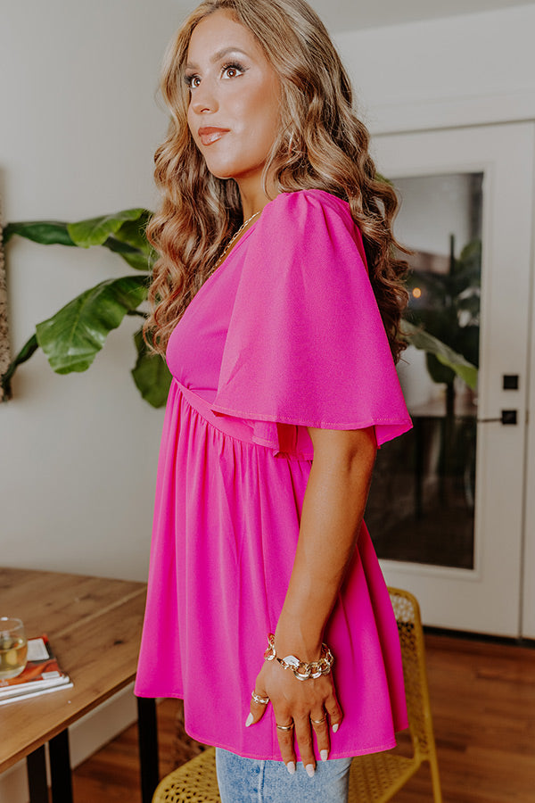 All Of A Sudden Babydoll Top In Fuchsia Image - 5