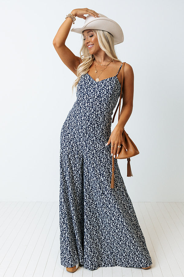 Witty Remark Floral Jumpsuit In Navy Image - 1