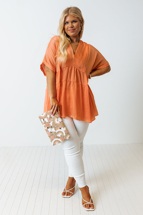 Simply Gorgeous Satin Babydoll Top In Peach Curves Image - 1