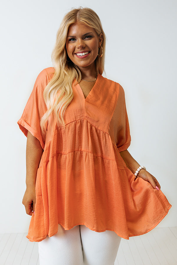 Simply Gorgeous Satin Babydoll Top In Peach Curves Image - 2