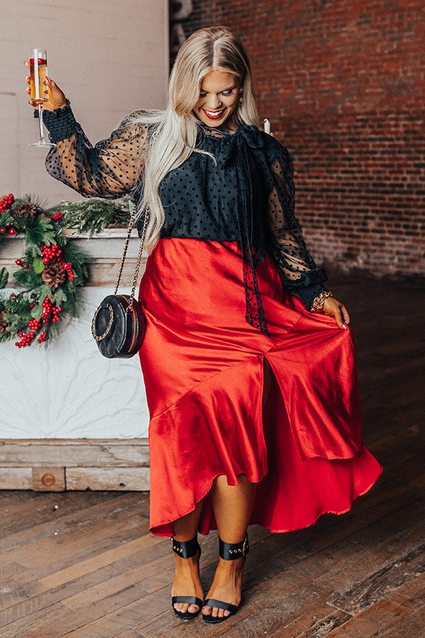 The Roxleigh Satin Midi Skirt In Red Curves
