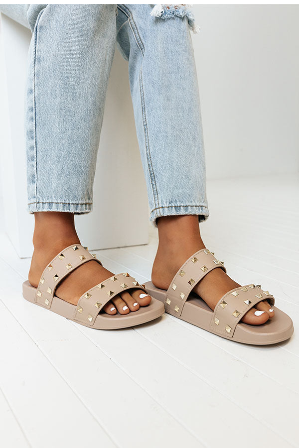 The Tish Studded Sandal In Taupe Image - 2