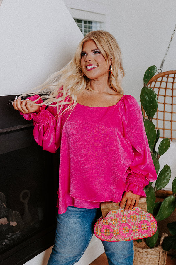 Truly Chic Satin Shift Top In Hot Pink Curves Image - 2