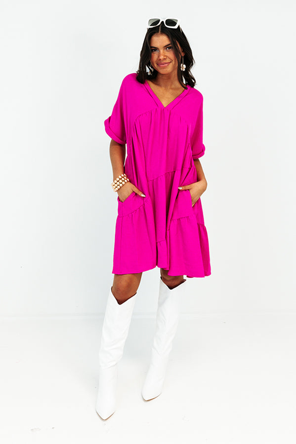 My Kind Of Night Babydoll Dress in Hot Pink