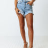 Risen The Bolton High Waist Frayed Shorts In Light Wash Image - 1