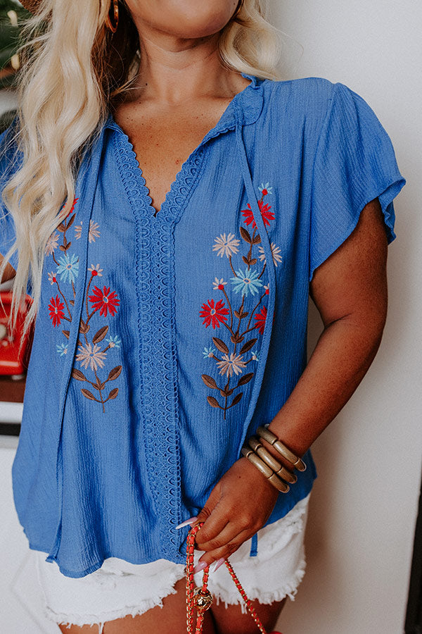 Floral Flirtation Embroidered Top In Blue Curves Image - 4