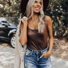 The Gene Faux Leather Bodysuit in Brown Image - 1
