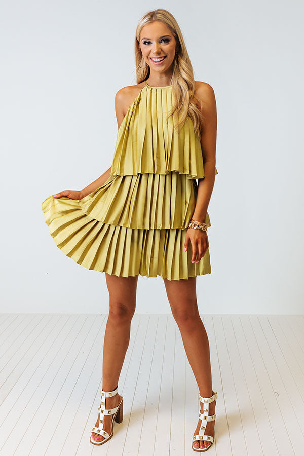 Central Avenue Pleated Dress In Lime Punch Image - 2