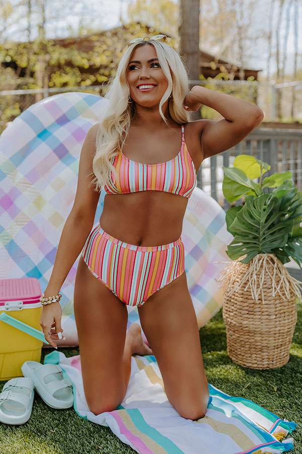 Pina Colada Please Stripe Bikini Top Image - 1