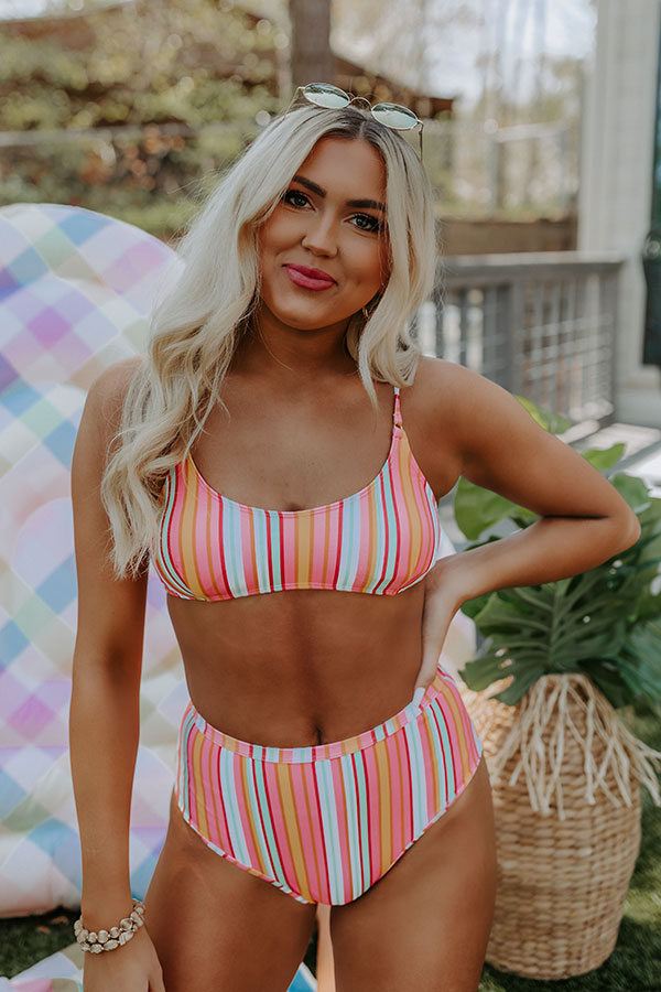 Pina Colada Please Stripe Bikini Top Image - 2
