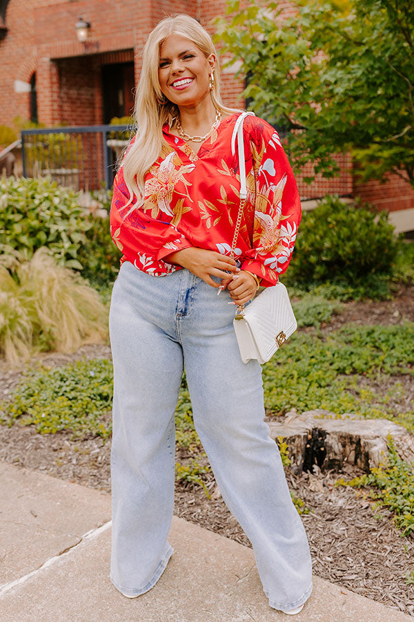 Valencia Vibes Satin Top In Red Curves Image - 2